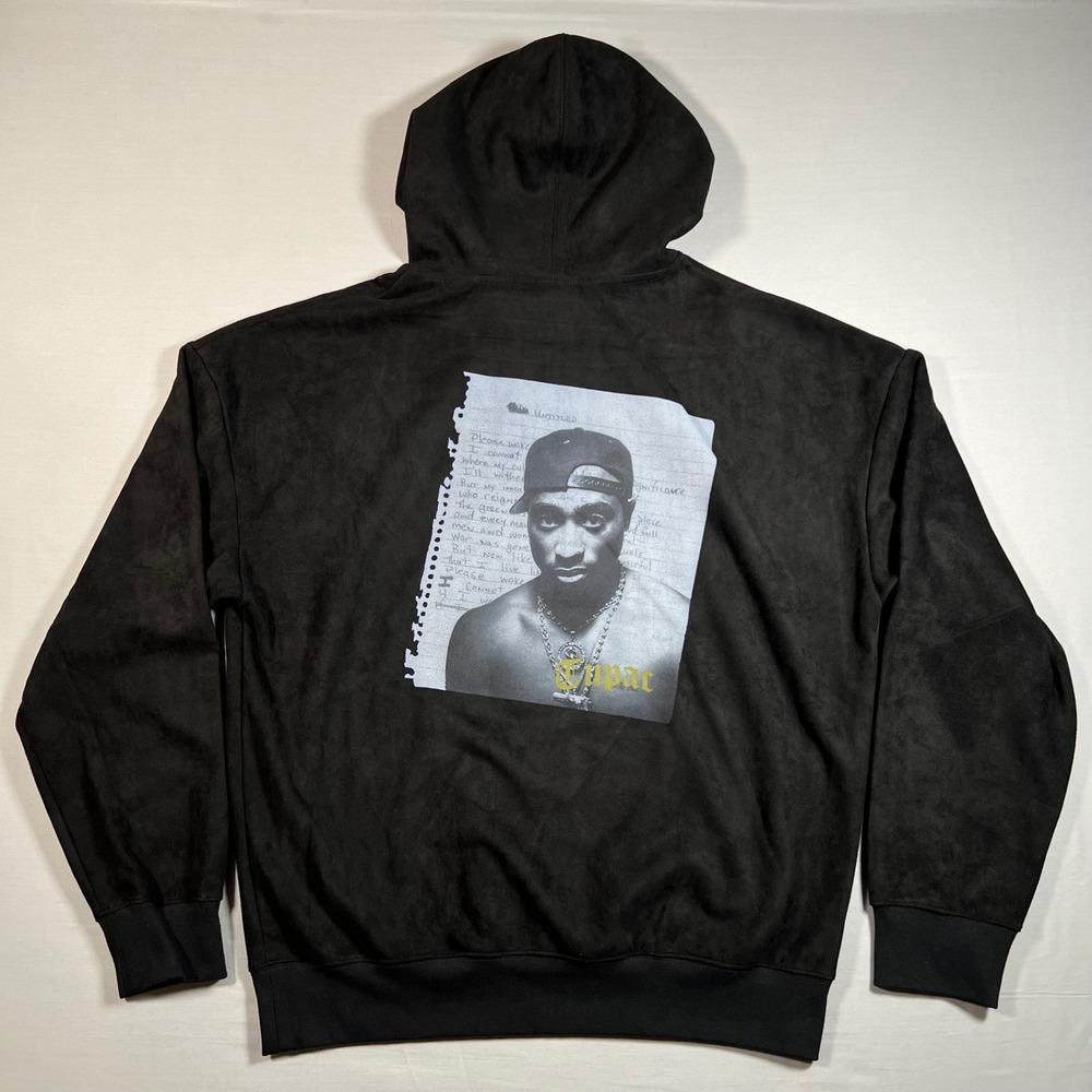 Cross Colours Tupac Shakur Black Faux Suede Graphic Hoodie Mens Large L